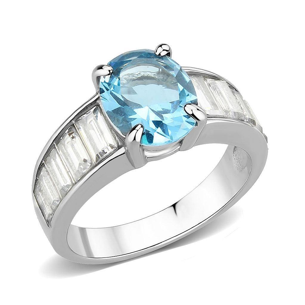 Alamode High polished (no plating) Stainless Steel Ring with Synthetic in SeaBlue - Flyclothing LLC