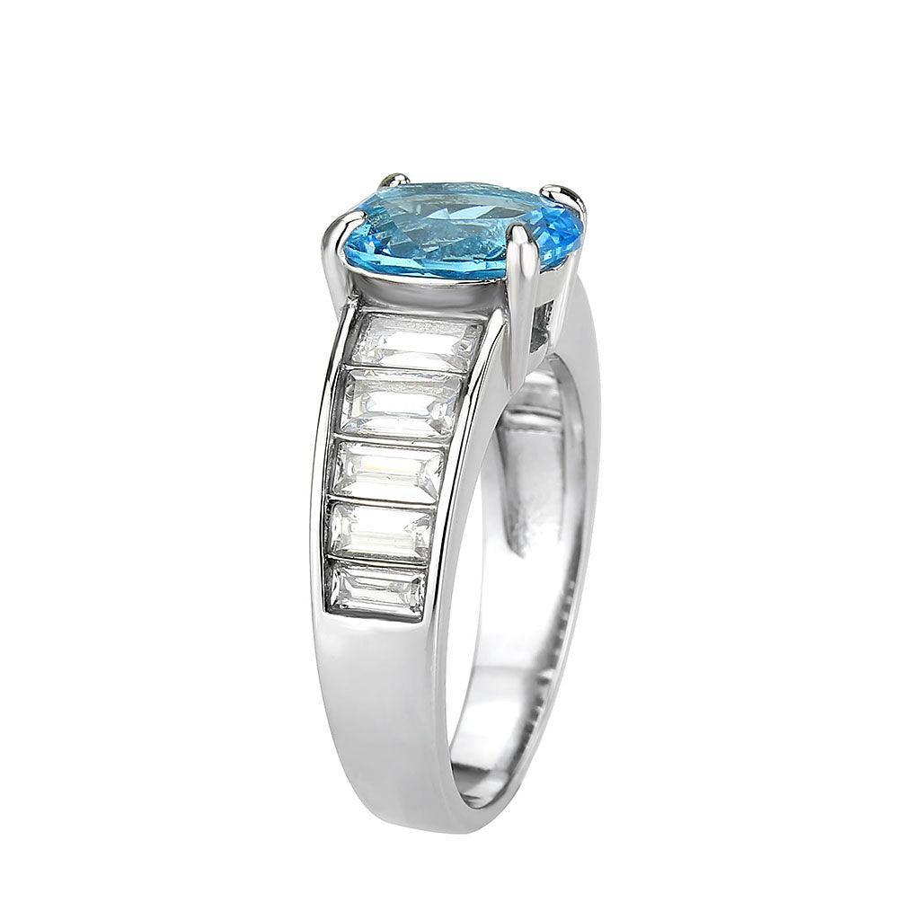 Alamode High polished (no plating) Stainless Steel Ring with Synthetic in SeaBlue - Flyclothing LLC