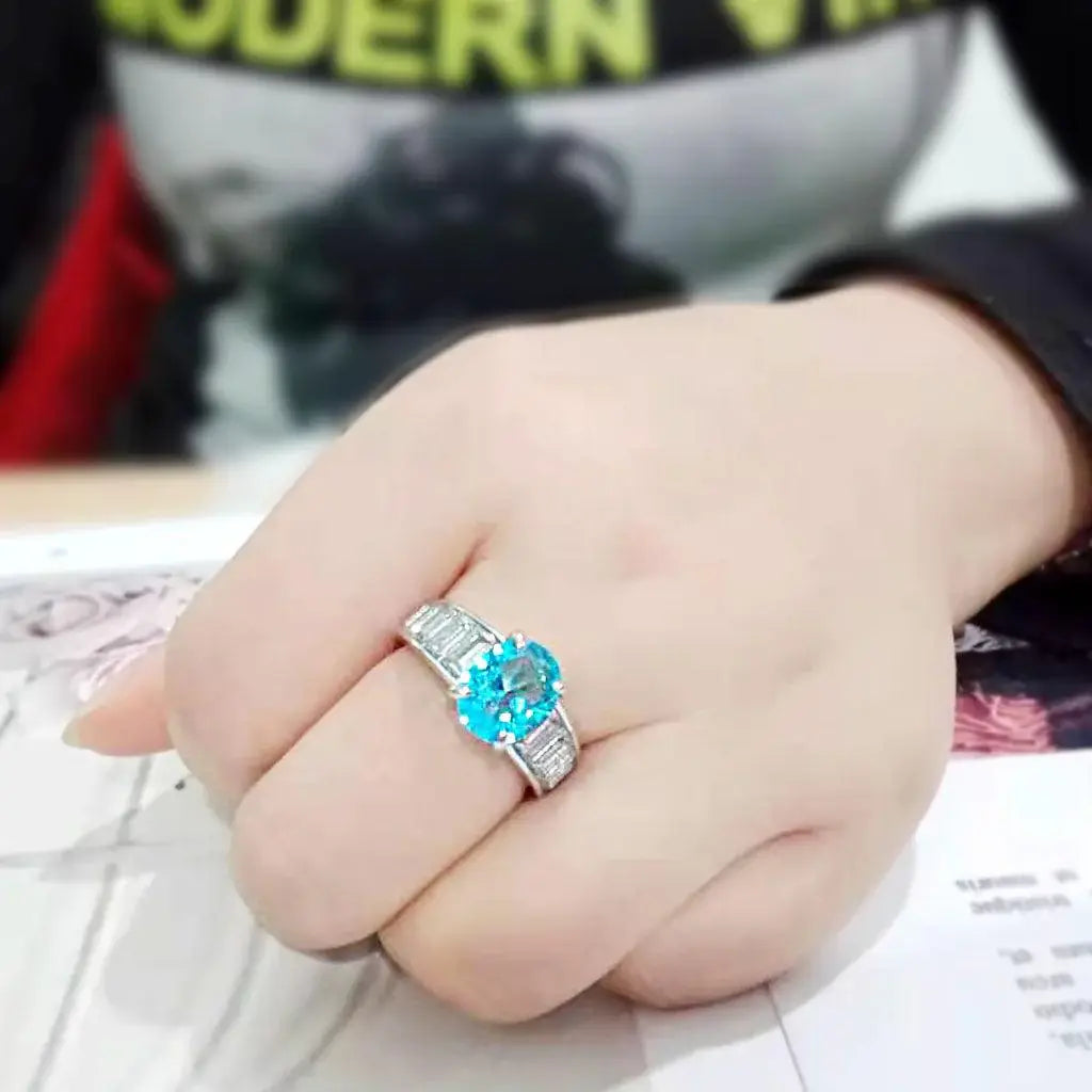 Alamode High polished (no plating) Stainless Steel Ring with Synthetic in SeaBlue - Alamode - Flyclothing LLC