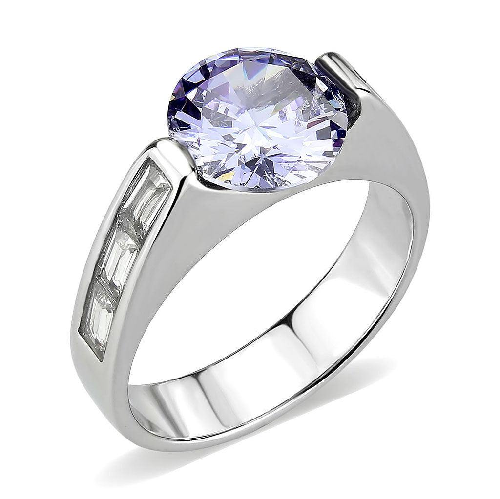 Alamode High polished (no plating) Stainless Steel Ring with AAA Grade CZ in LightAmethyst - Flyclothing LLC