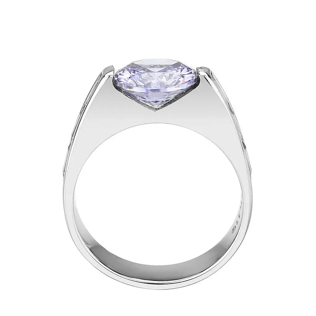 Alamode High polished (no plating) Stainless Steel Ring with AAA Grade CZ in LightAmethyst - Alamode - Flyclothing LLC