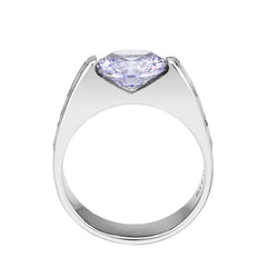 Alamode High polished (no plating) Stainless Steel Ring with AAA Grade CZ in LightAmethyst - Flyclothing LLC