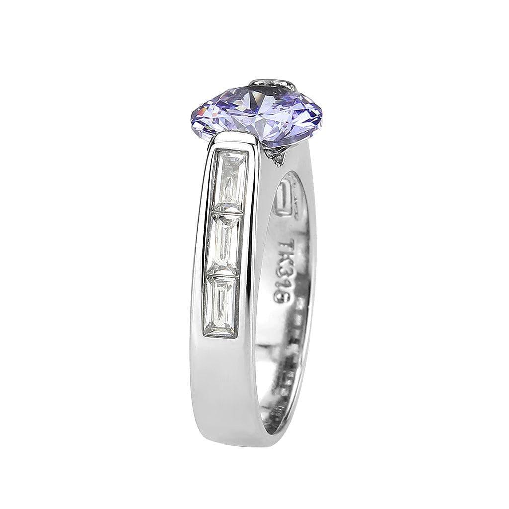 Alamode High polished (no plating) Stainless Steel Ring with AAA Grade CZ in LightAmethyst - Flyclothing LLC