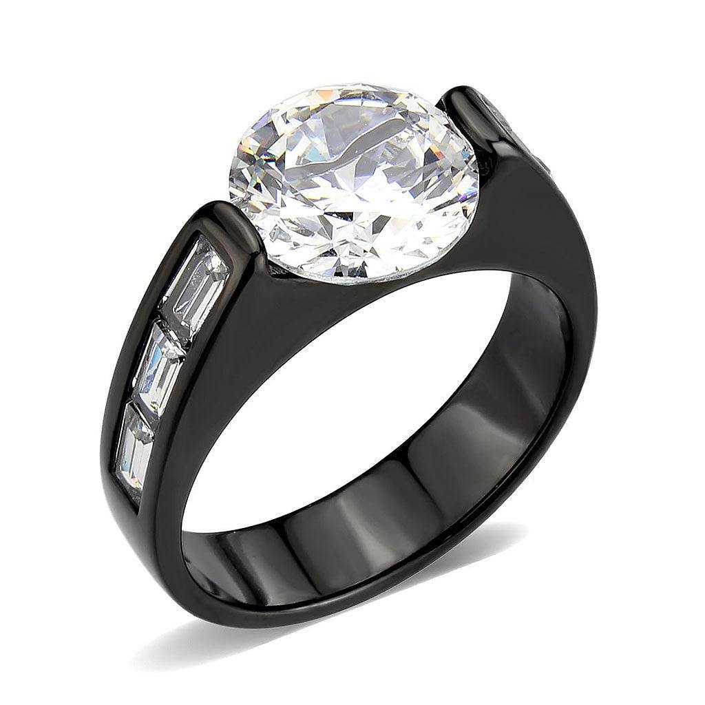 Alamode IP Black (Ion Plating) Stainless Steel Ring with AAA Grade CZ in Clear - Alamode