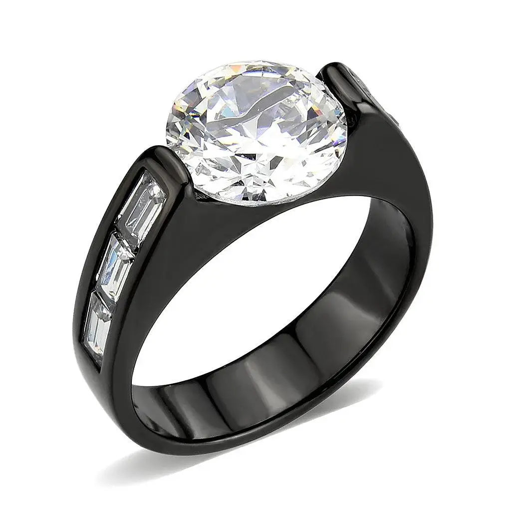 Alamode IP Black (Ion Plating) Stainless Steel Ring with AAA Grade CZ in Clear - Alamode - Flyclothing LLC