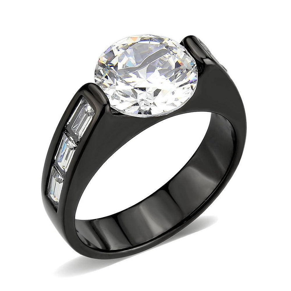 Alamode IP Black (Ion Plating) Stainless Steel Ring with AAA Grade CZ in Clear - Alamode