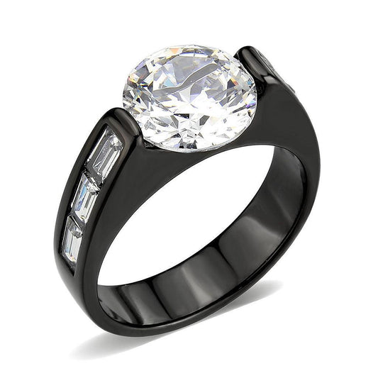 Alamode IP Black (Ion Plating) Stainless Steel Ring with AAA Grade CZ in Clear - Alamode