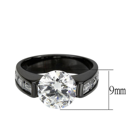 Alamode IP Black (Ion Plating) Stainless Steel Ring with AAA Grade CZ in Clear - Alamode