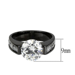 Alamode IP Black (Ion Plating) Stainless Steel Ring with AAA Grade CZ in Clear - Flyclothing LLC