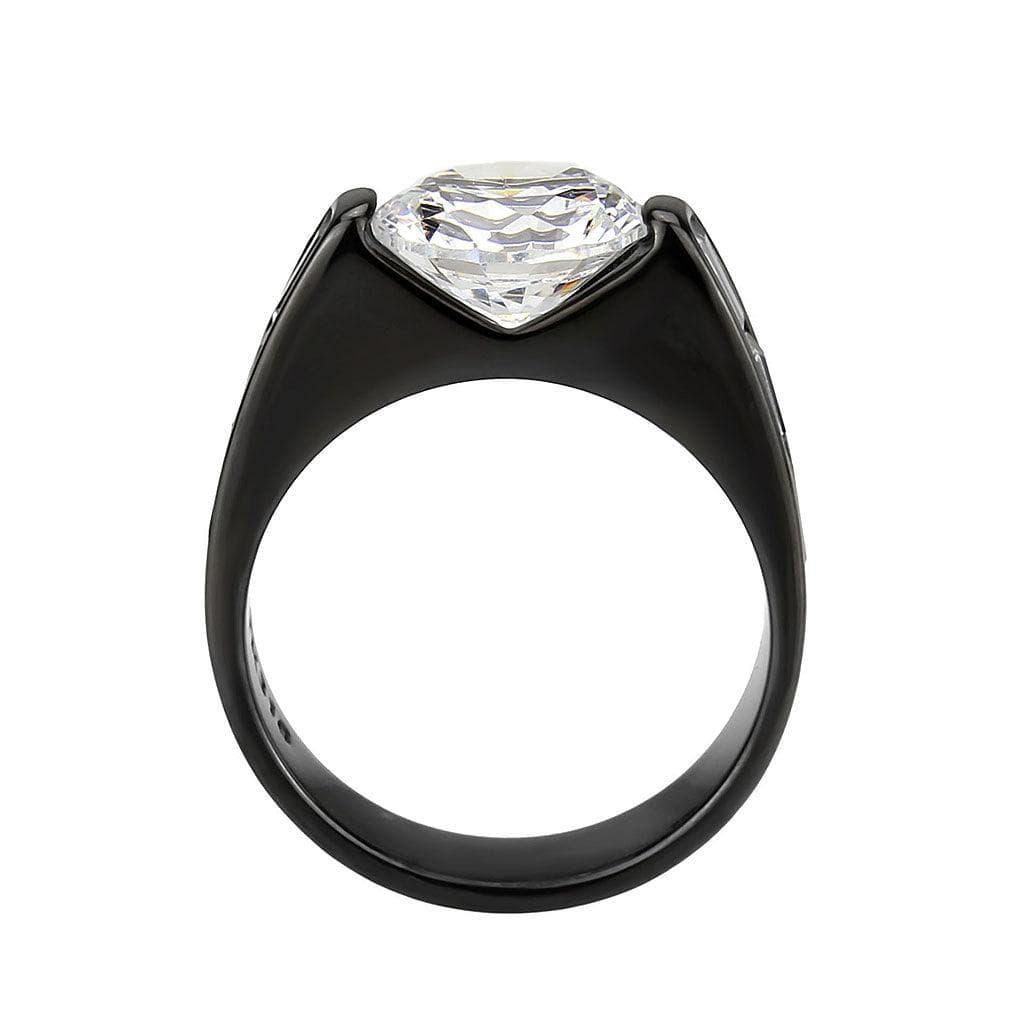 Alamode IP Black (Ion Plating) Stainless Steel Ring with AAA Grade CZ in Clear - Alamode