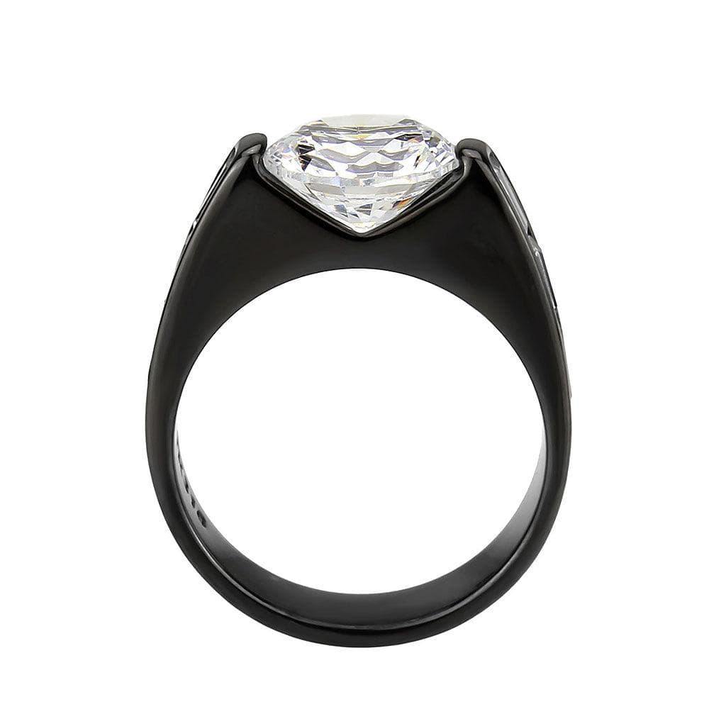 Alamode IP Black (Ion Plating) Stainless Steel Ring with AAA Grade CZ in Clear - Flyclothing LLC