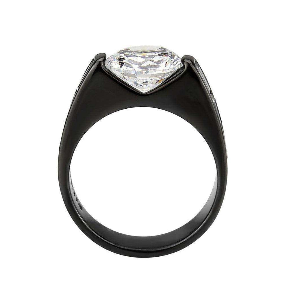 Alamode IP Black (Ion Plating) Stainless Steel Ring with AAA Grade CZ in Clear - Alamode - Flyclothing LLC