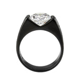 Alamode IP Black (Ion Plating) Stainless Steel Ring with AAA Grade CZ in Clear - Alamode