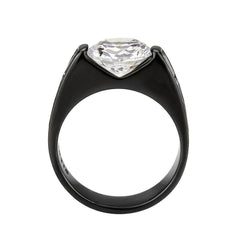 Alamode IP Black (Ion Plating) Stainless Steel Ring with AAA Grade CZ in Clear - Alamode