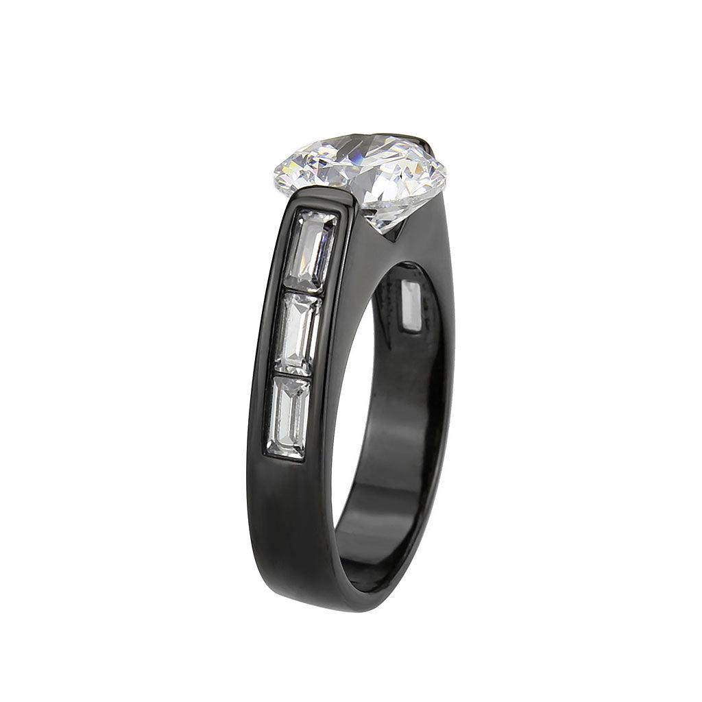 Alamode IP Black (Ion Plating) Stainless Steel Ring with AAA Grade CZ in Clear - Alamode
