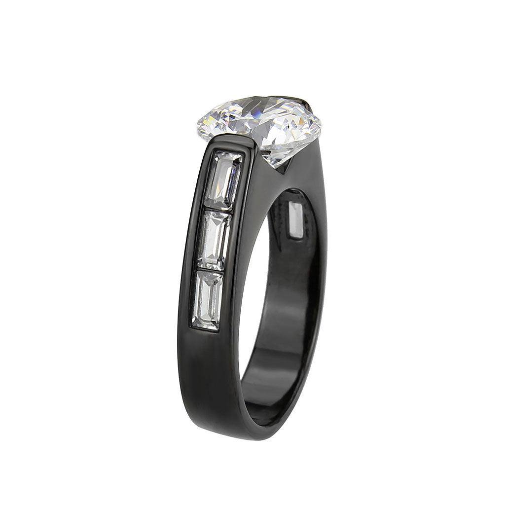 Alamode IP Black (Ion Plating) Stainless Steel Ring with AAA Grade CZ in Clear - Flyclothing LLC