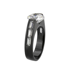 Alamode IP Black (Ion Plating) Stainless Steel Ring with AAA Grade CZ in Clear - Alamode