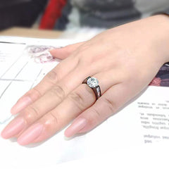 Alamode IP Black (Ion Plating) Stainless Steel Ring with AAA Grade CZ in Clear - Alamode
