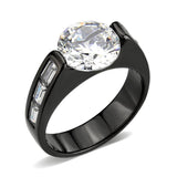 Alamode IP Black (Ion Plating) Stainless Steel Ring with AAA Grade CZ in Clear - Alamode