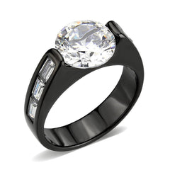 Alamode IP Black (Ion Plating) Stainless Steel Ring with AAA Grade CZ in Clear - Alamode
