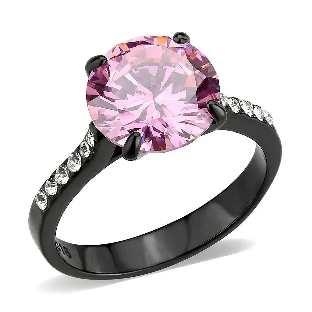 Alamode IP Black (Ion Plating) Stainless Steel Ring with AAA Grade CZ in Rose - Alamode - Flyclothing LLC