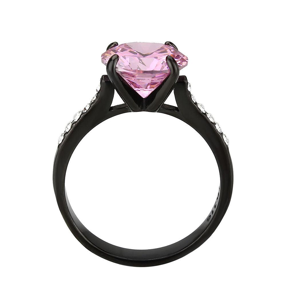 Alamode IP Black (Ion Plating) Stainless Steel Ring with AAA Grade CZ in Rose - Flyclothing LLC