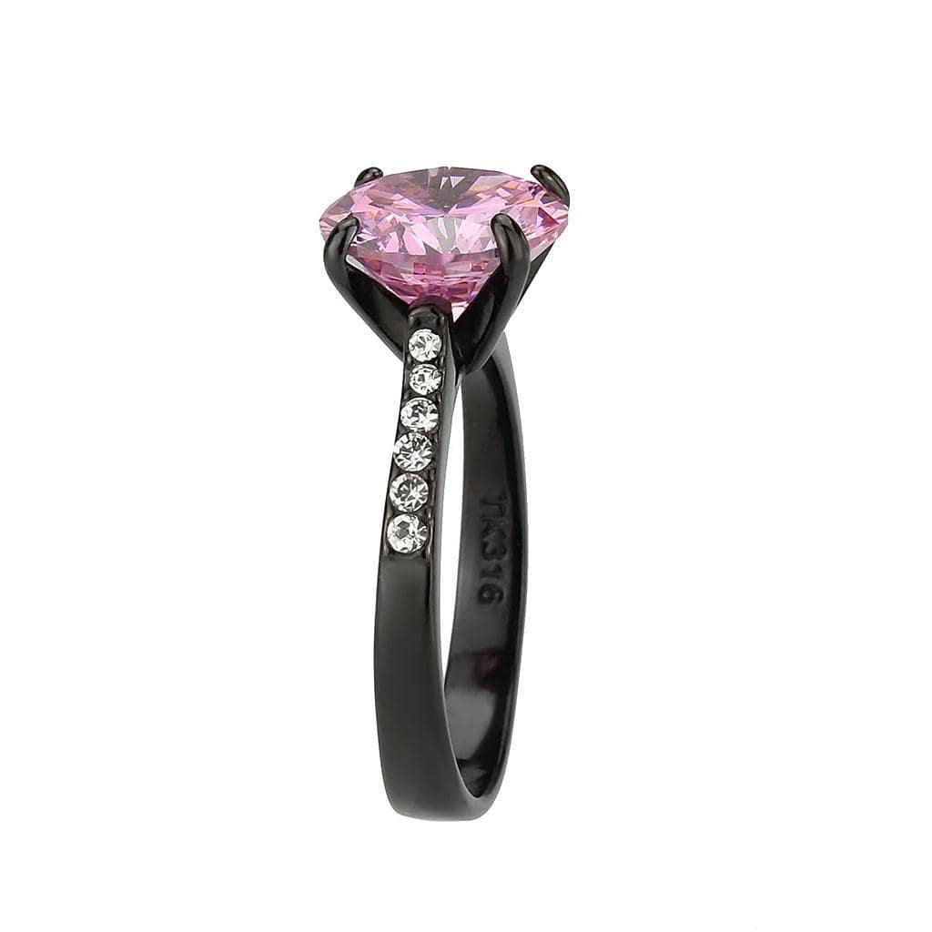 Alamode IP Black (Ion Plating) Stainless Steel Ring with AAA Grade CZ in Rose - Flyclothing LLC