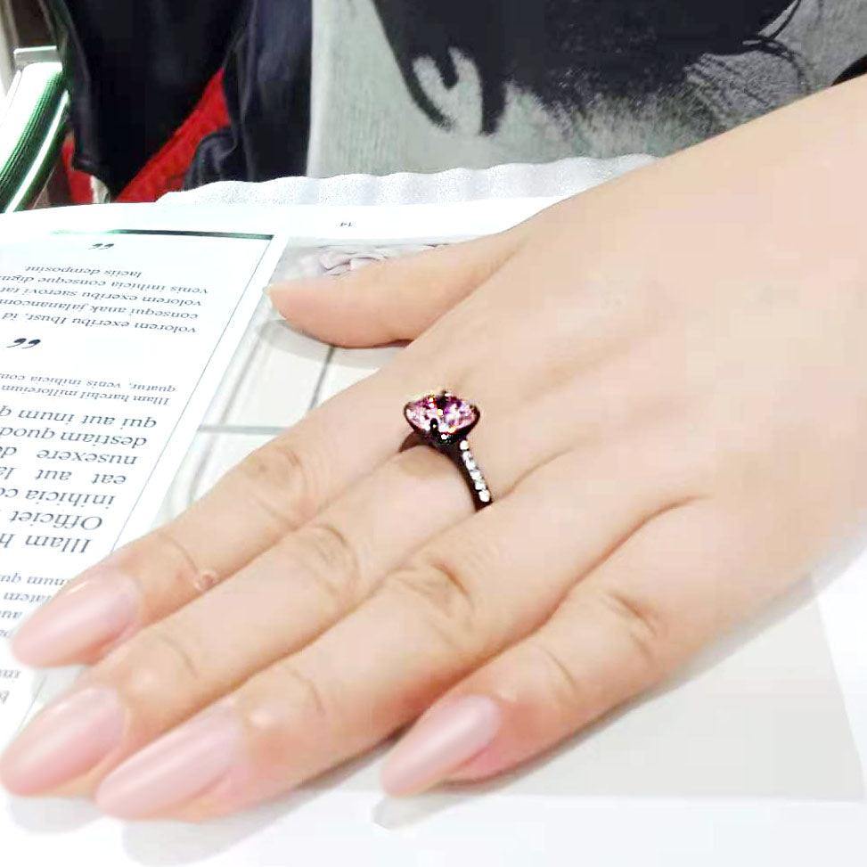 Alamode IP Black (Ion Plating) Stainless Steel Ring with AAA Grade CZ in Rose - Flyclothing LLC