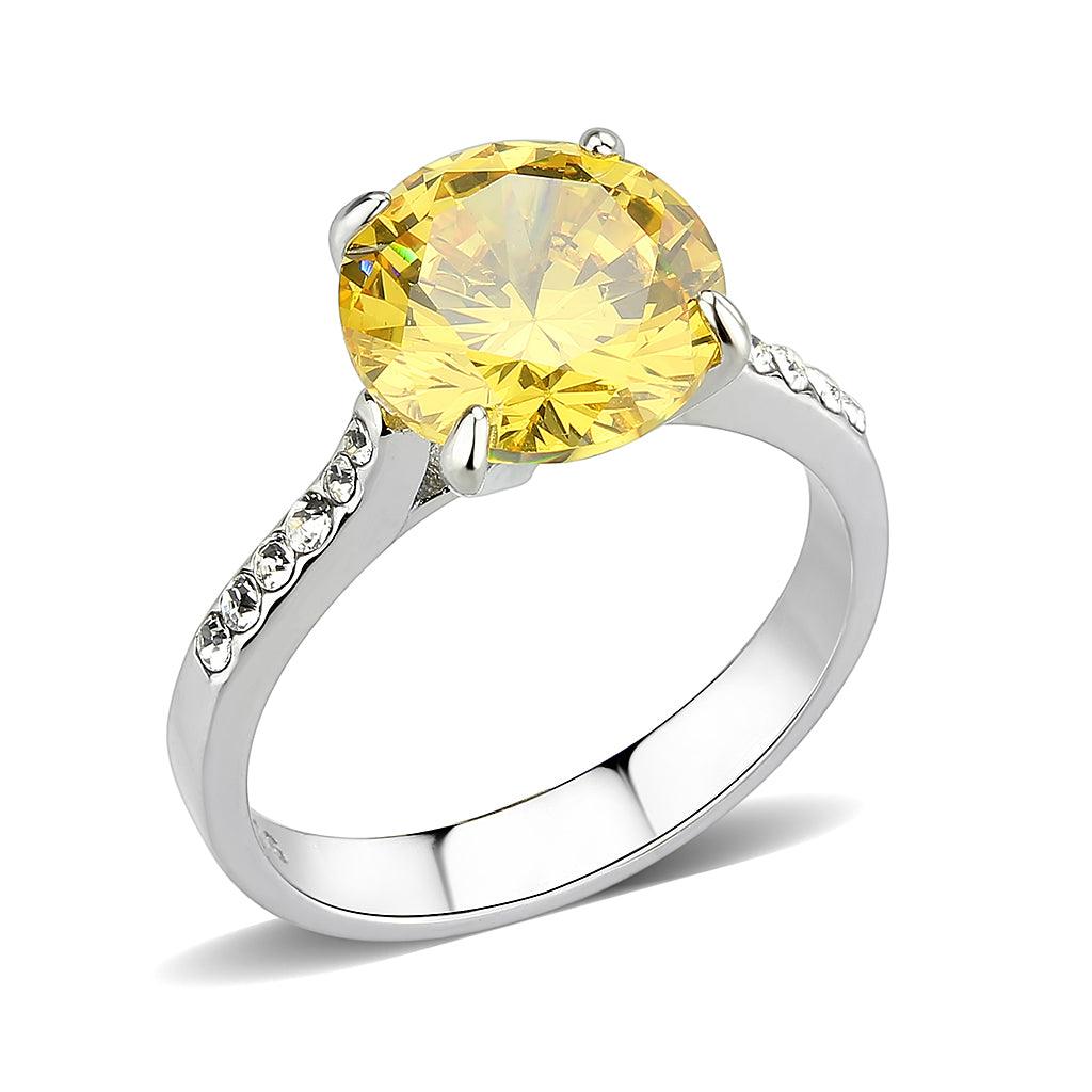 Alamode High polished (no plating) Stainless Steel Ring with AAA Grade CZ in Topaz - Flyclothing LLC