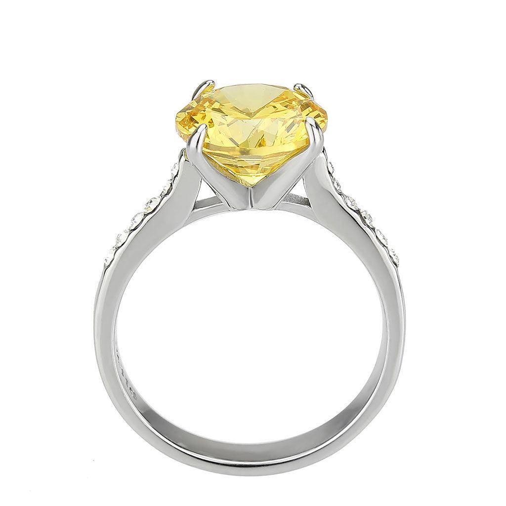 Alamode High polished (no plating) Stainless Steel Ring with AAA Grade CZ in Topaz - Alamode