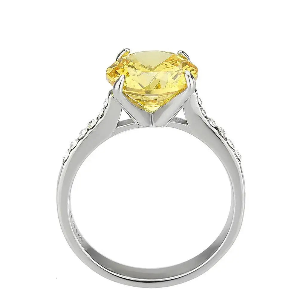 Alamode High polished (no plating) Stainless Steel Ring with AAA Grade CZ in Topaz - Alamode - Flyclothing LLC