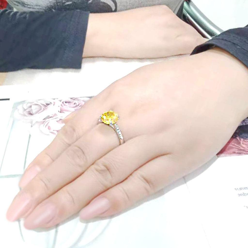 Alamode High polished (no plating) Stainless Steel Ring with AAA Grade CZ in Topaz - Alamode