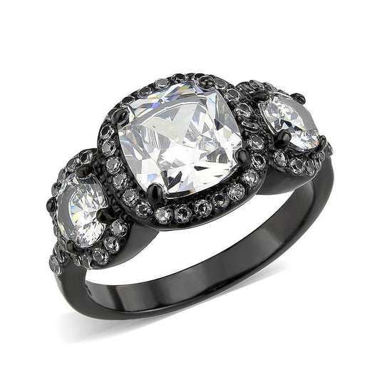 Alamode IP Black (Ion Plating) Stainless Steel Ring with AAA Grade CZ in Clear - Alamode
