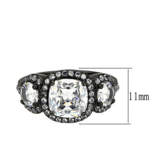 Alamode IP Black (Ion Plating) Stainless Steel Ring with AAA Grade CZ in Clear - Flyclothing LLC