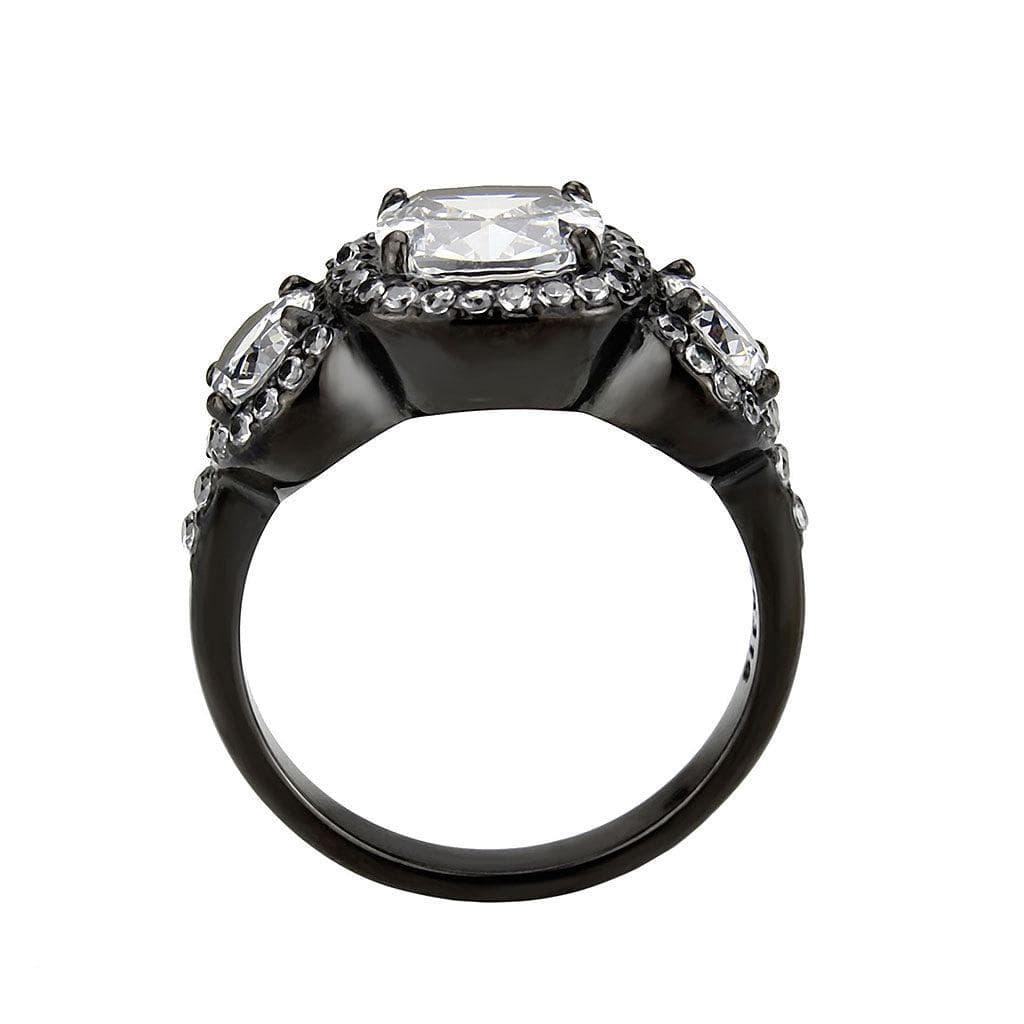 Alamode IP Black (Ion Plating) Stainless Steel Ring with AAA Grade CZ in Clear - Flyclothing LLC