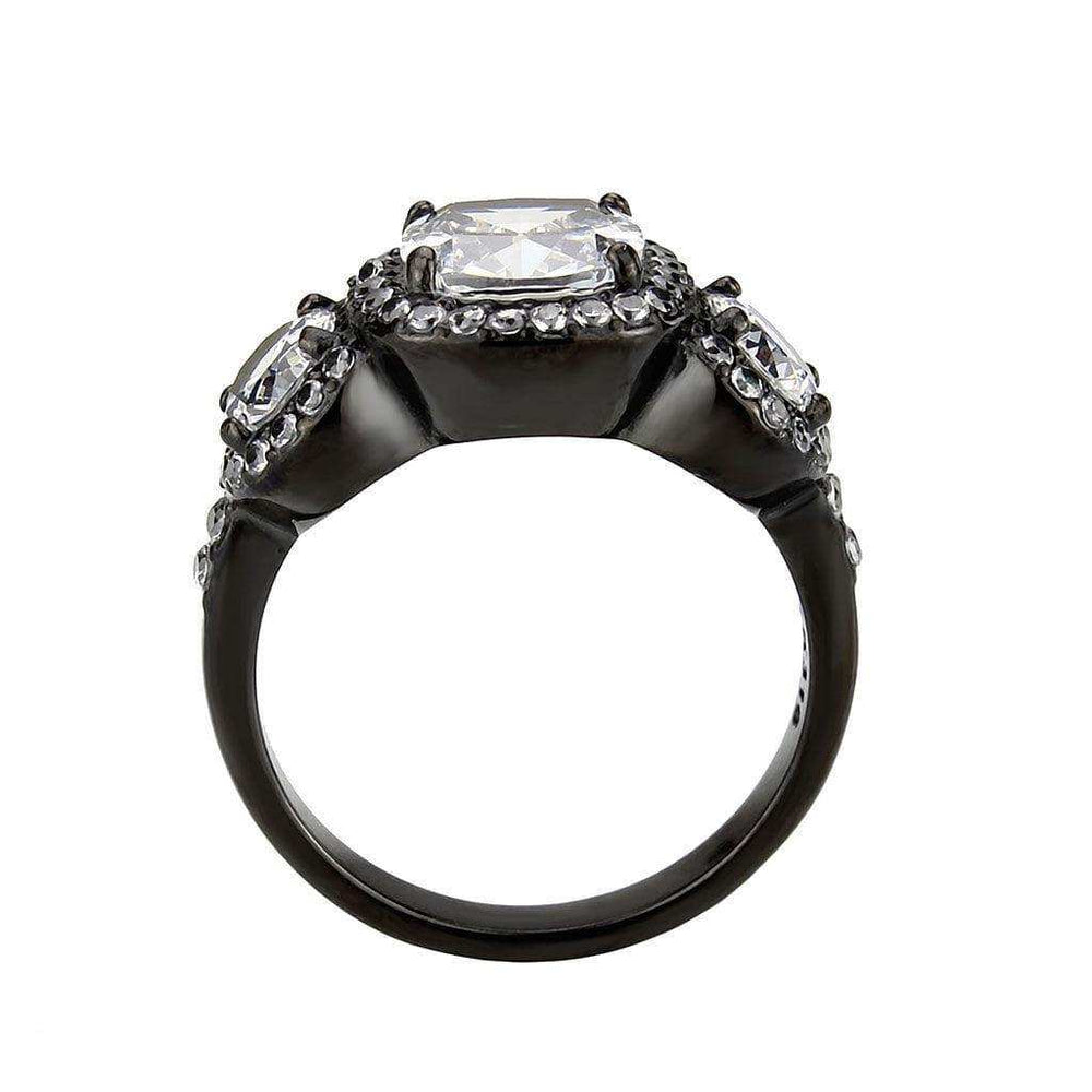 Alamode IP Black (Ion Plating) Stainless Steel Ring with AAA Grade CZ in Clear - Alamode - Flyclothing LLC