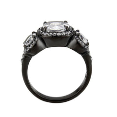 Alamode IP Black (Ion Plating) Stainless Steel Ring with AAA Grade CZ in Clear - Alamode