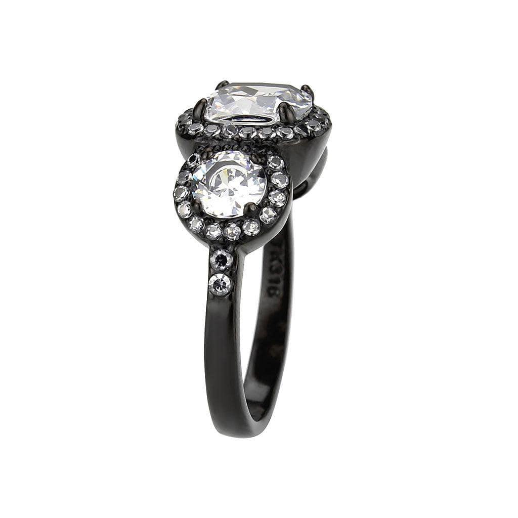Alamode IP Black (Ion Plating) Stainless Steel Ring with AAA Grade CZ in Clear - Alamode