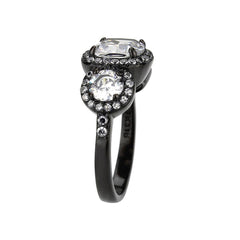 Alamode IP Black (Ion Plating) Stainless Steel Ring with AAA Grade CZ in Clear - Flyclothing LLC