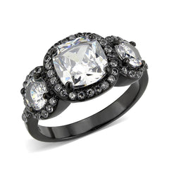 Alamode IP Black (Ion Plating) Stainless Steel Ring with AAA Grade CZ in Clear - Alamode