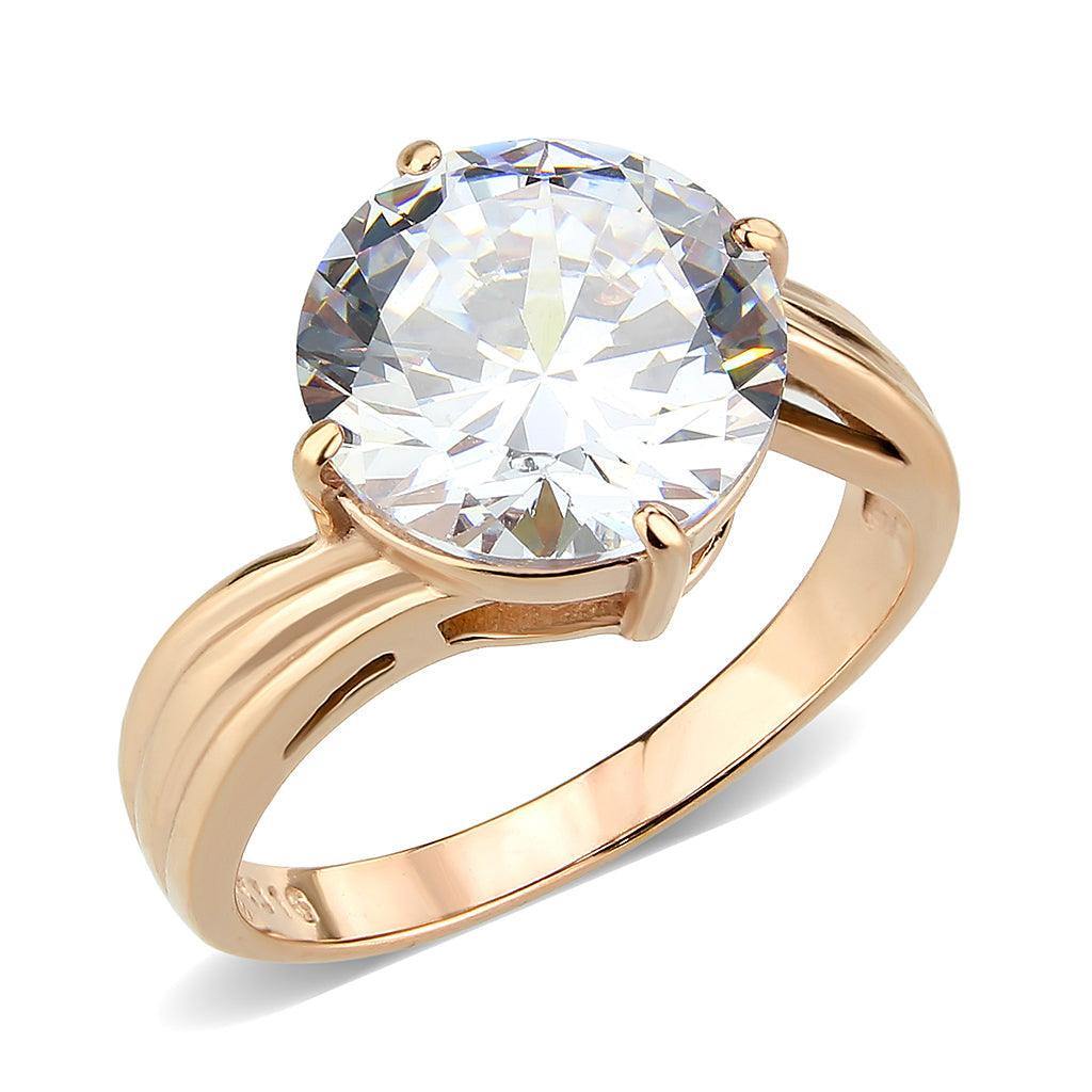 Alamode IP Rose Gold(Ion Plating) Stainless Steel Ring with AAA Grade CZ in Clear - Flyclothing LLC