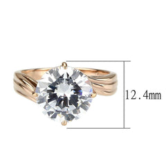 Alamode IP Rose Gold(Ion Plating) Stainless Steel Ring with AAA Grade CZ in Clear - Flyclothing LLC