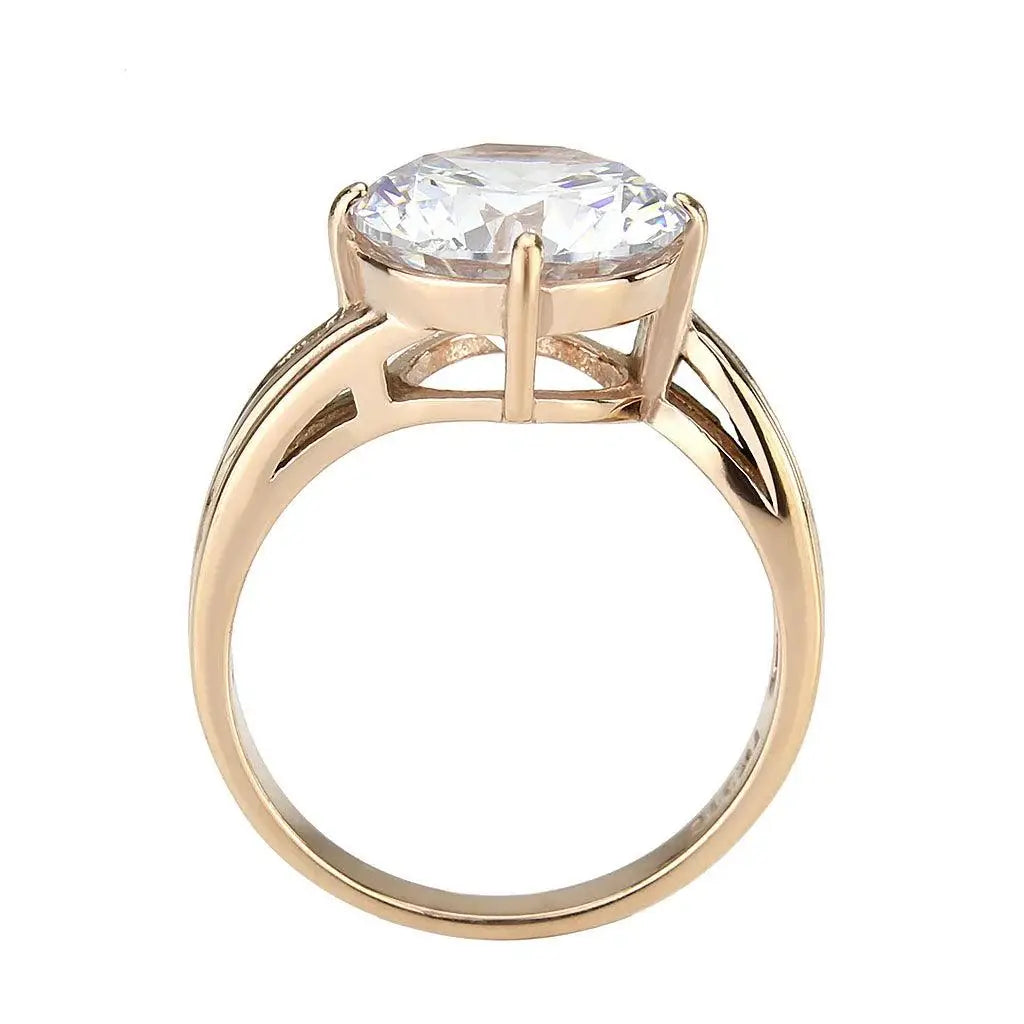 Alamode IP Rose Gold(Ion Plating) Stainless Steel Ring with AAA Grade CZ in Clear - Alamode - Flyclothing LLC
