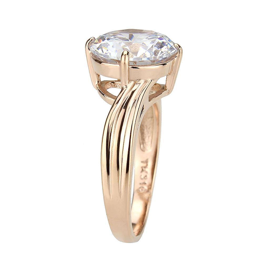 Alamode IP Rose Gold(Ion Plating) Stainless Steel Ring with AAA Grade CZ in Clear - Flyclothing LLC