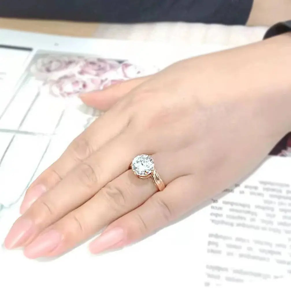 Alamode IP Rose Gold(Ion Plating) Stainless Steel Ring with AAA Grade CZ in Clear - Alamode - Flyclothing LLC