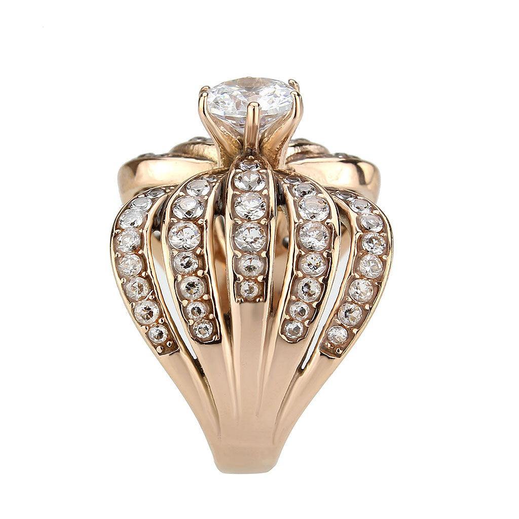 Alamode IP Rose Gold(Ion Plating) Stainless Steel Ring with AAA Grade CZ in Clear - Alamode