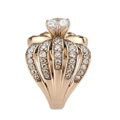 Alamode IP Rose Gold(Ion Plating) Stainless Steel Ring with AAA Grade CZ in Clear - Flyclothing LLC