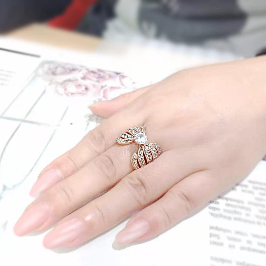 Alamode IP Rose Gold(Ion Plating) Stainless Steel Ring with AAA Grade CZ in Clear - Alamode