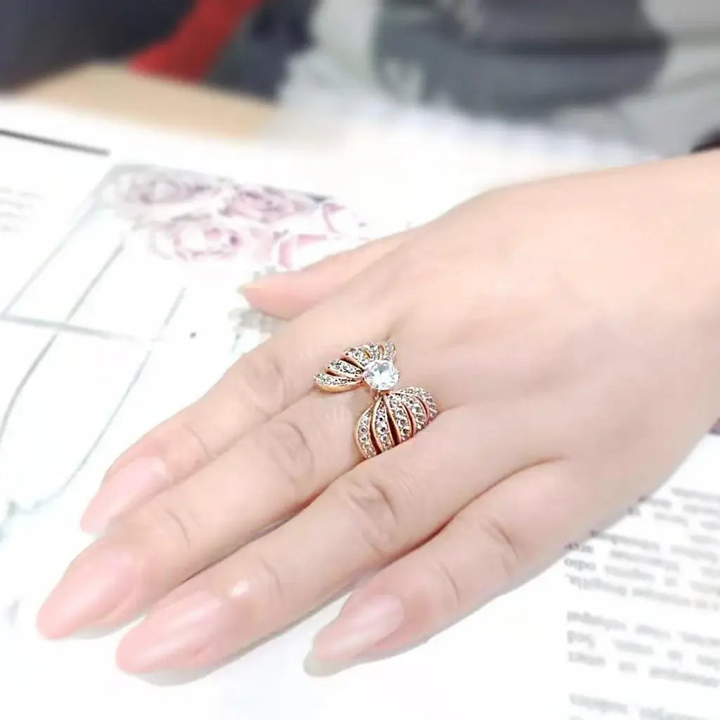 Alamode IP Rose Gold(Ion Plating) Stainless Steel Ring with AAA Grade CZ in Clear - Alamode - Flyclothing LLC