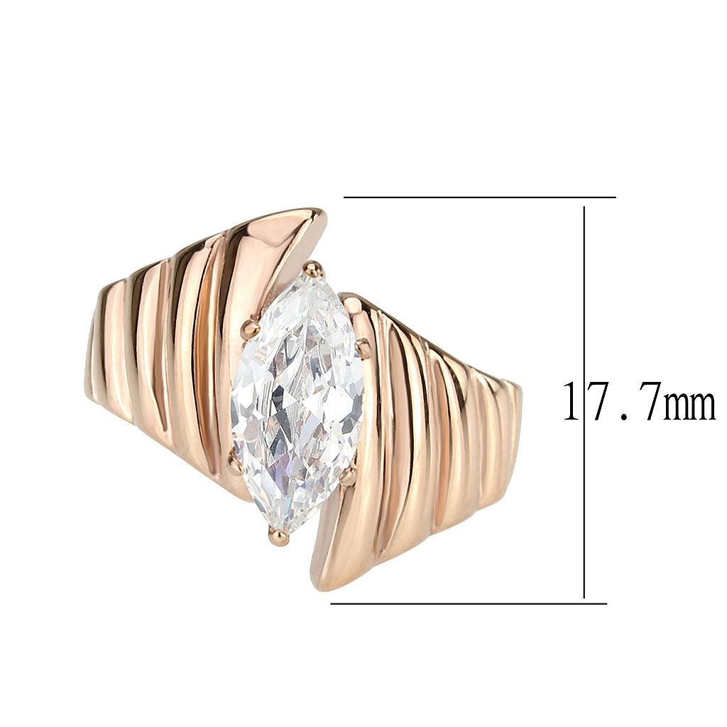 Alamode IP Rose Gold(Ion Plating) Stainless Steel Ring with AAA Grade CZ in Clear - Flyclothing LLC
